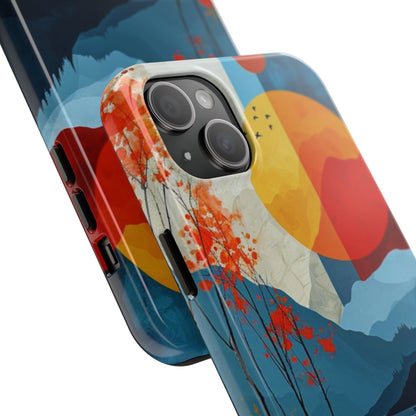 Abstract Autumn Landscape iPhone Case – Bold Colorful Sunset Design, Dual - Layer Protection - BOGO Cases