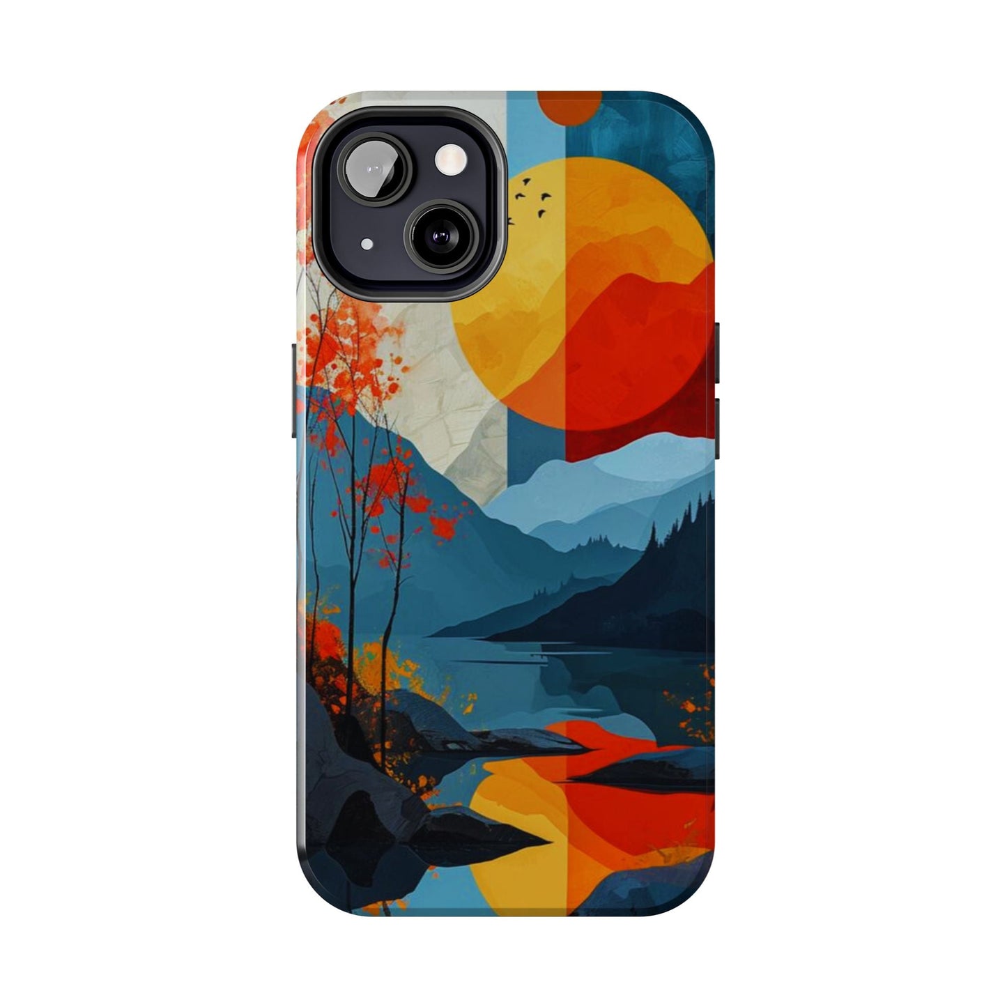 Abstract Autumn Landscape iPhone Case – Bold Colorful Sunset Design, Dual - Layer Protection - BOGO Cases