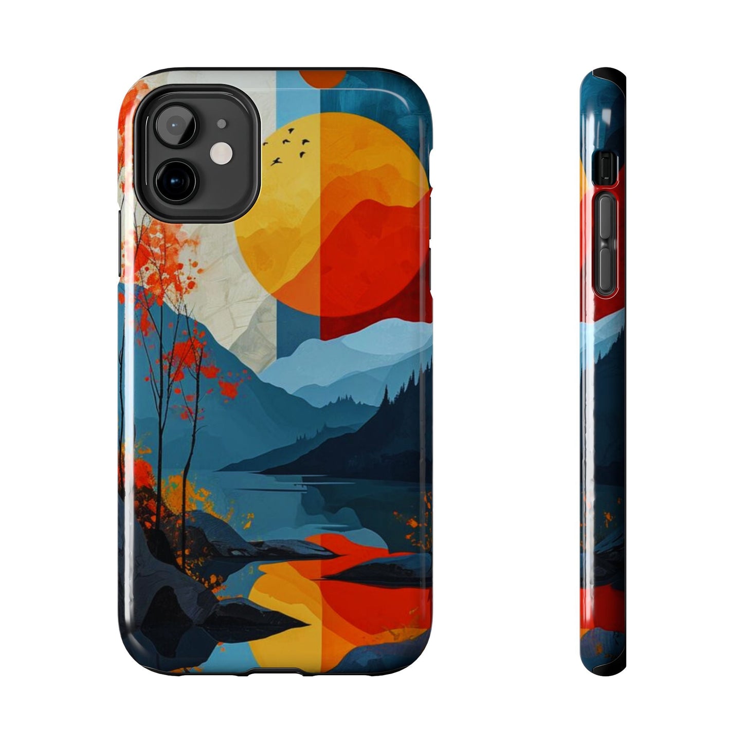 Abstract Autumn Landscape iPhone Case – Bold Colorful Sunset Design, Dual - Layer Protection - BOGO Cases