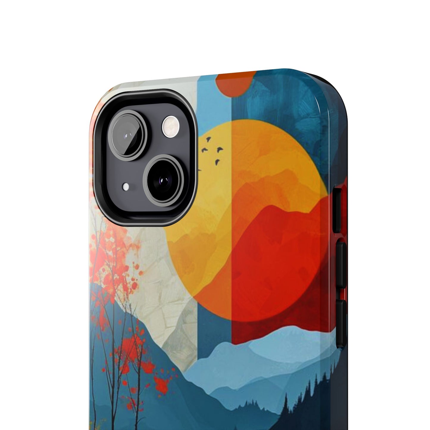 Abstract Autumn Landscape iPhone Case – Bold Colorful Sunset Design, Dual - Layer Protection - BOGO Cases