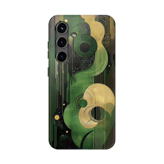 Abstract Green & Gold Samsung Galaxy Case - Geometric Art Deco Protective Cover - BOGO Cases