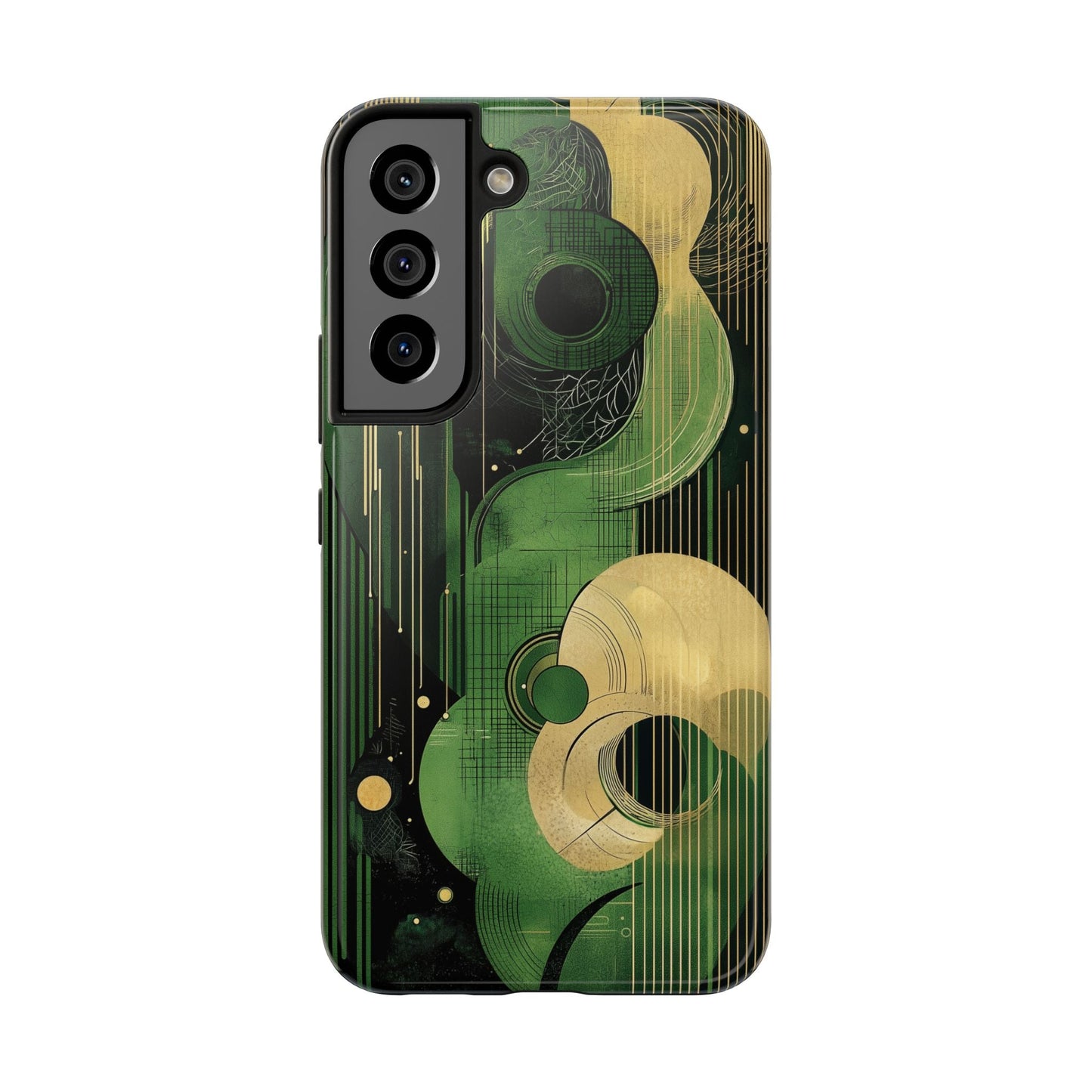 Abstract Green & Gold Samsung Galaxy Case - Geometric Art Deco Protective Cover - BOGO Cases