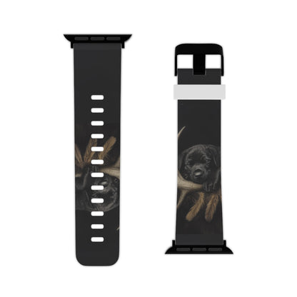 Adorable Black Labrador Puppy on Feathers Apple Watch Band - BOGO Cases