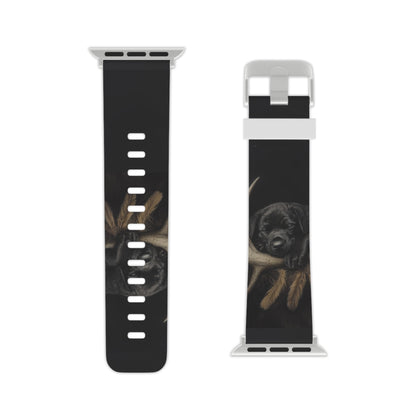 Adorable Black Labrador Puppy on Feathers Apple Watch Band - BOGO Cases