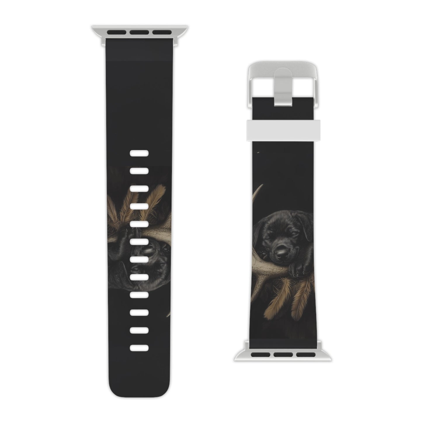 Adorable Black Labrador Puppy on Feathers Apple Watch Band - BOGO Cases