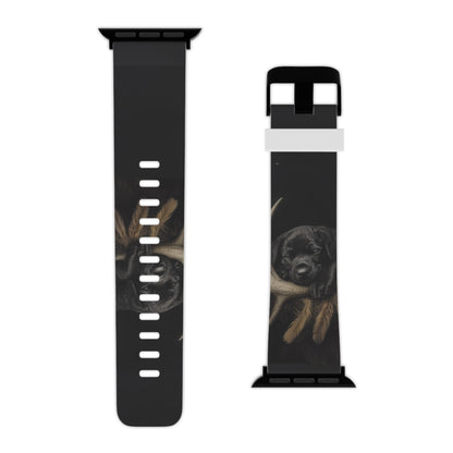 Adorable Black Labrador Puppy on Feathers Apple Watch Band - BOGO Cases