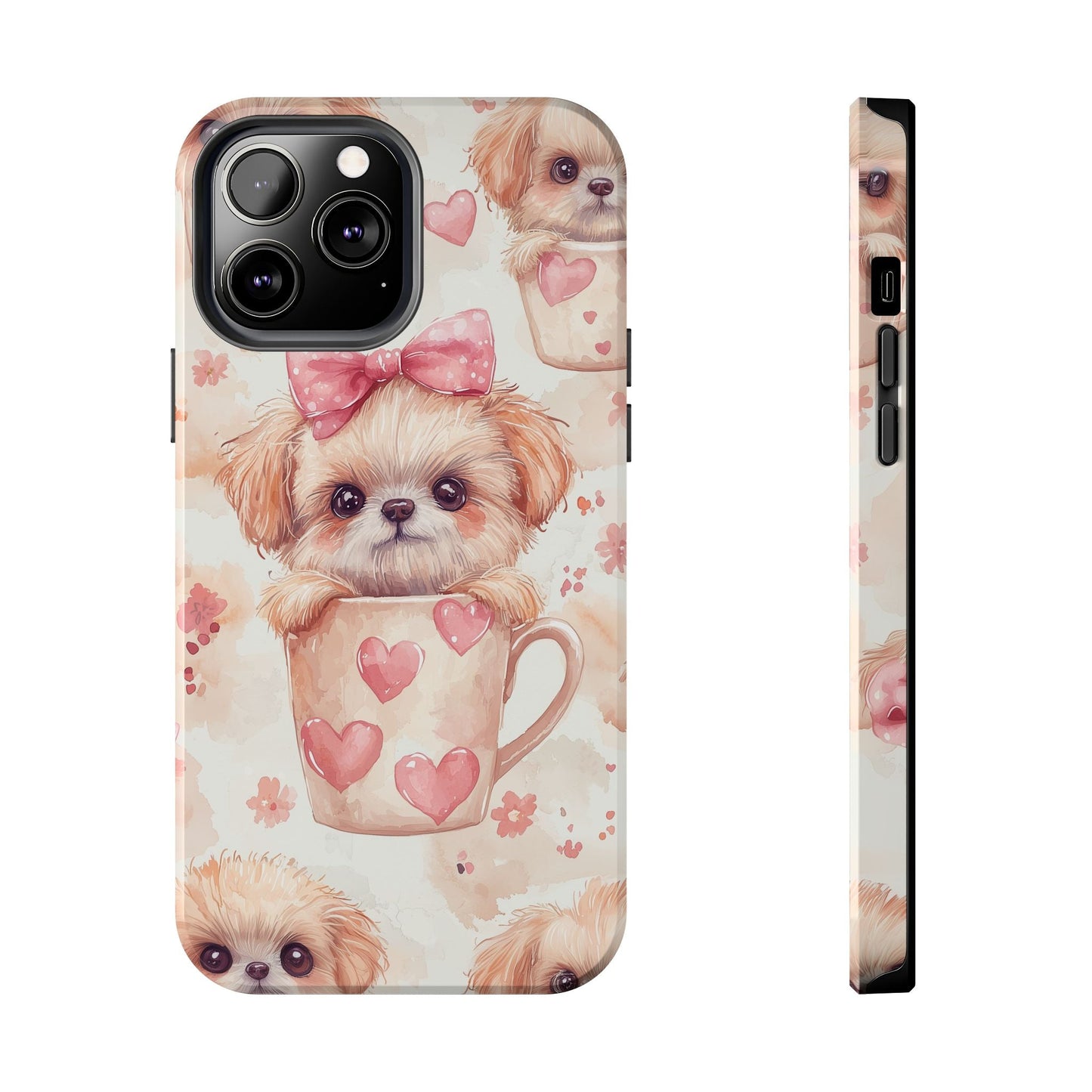 Adorable Puppy in Teacup iPhone Case – Tough, Dual - Layer Protection with Cute Pink Bow Design - BOGO Cases