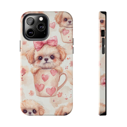 Adorable Puppy in Teacup iPhone Case – Tough, Dual - Layer Protection with Cute Pink Bow Design - BOGO Cases