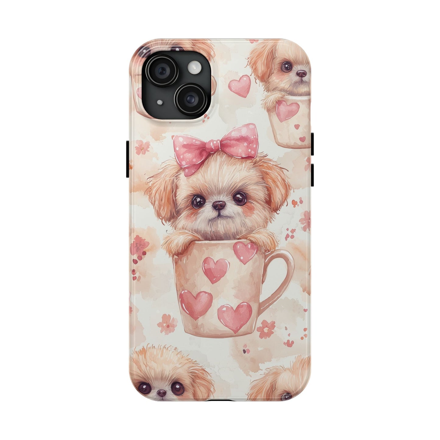 Adorable Puppy in Teacup iPhone Case – Tough, Dual - Layer Protection with Cute Pink Bow Design - BOGO Cases