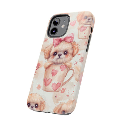 Adorable Puppy in Teacup iPhone Case – Tough, Dual - Layer Protection with Cute Pink Bow Design - BOGO Cases