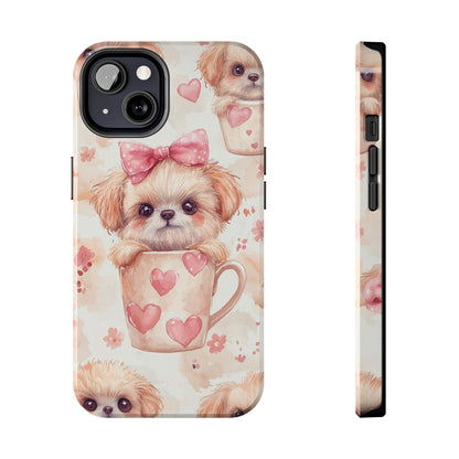 Adorable Puppy in Teacup iPhone Case – Tough, Dual - Layer Protection with Cute Pink Bow Design - BOGO Cases