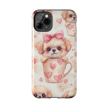 Adorable Puppy in Teacup iPhone Case – Tough, Dual - Layer Protection with Cute Pink Bow Design - BOGO Cases