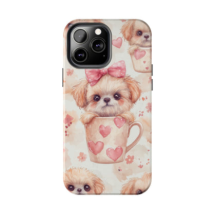 Adorable Puppy in Teacup iPhone Case – Tough, Dual - Layer Protection with Cute Pink Bow Design - BOGO Cases