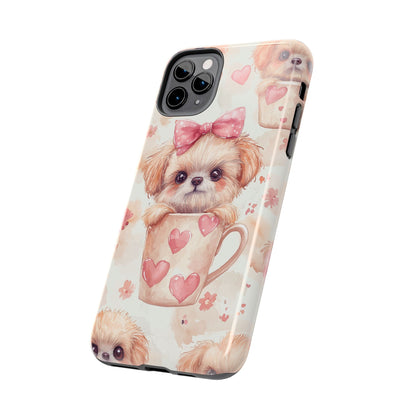 Adorable Puppy in Teacup iPhone Case – Tough, Dual - Layer Protection with Cute Pink Bow Design - BOGO Cases