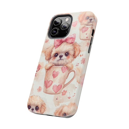 Adorable Puppy in Teacup iPhone Case – Tough, Dual - Layer Protection with Cute Pink Bow Design - BOGO Cases