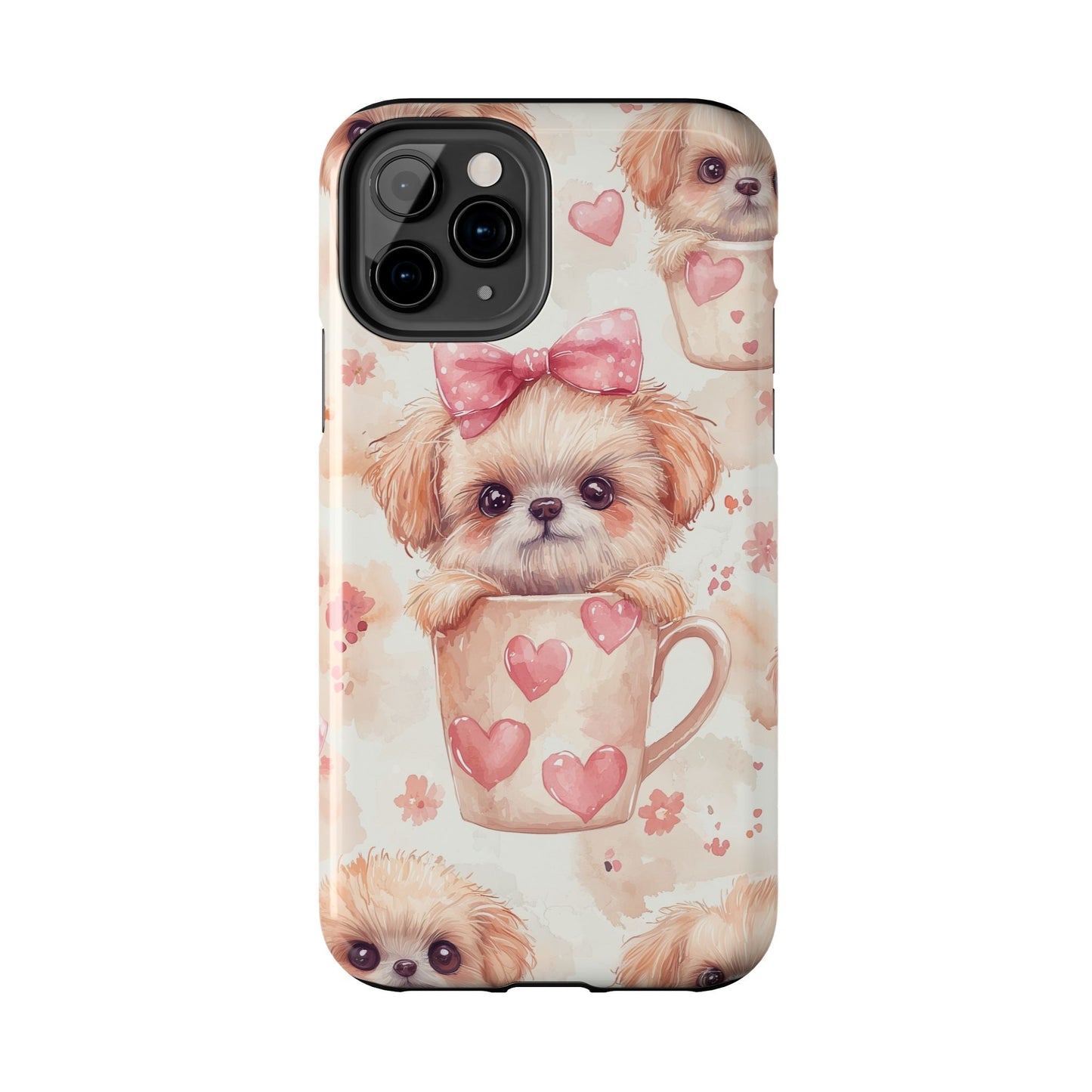 Adorable Puppy in Teacup iPhone Case – Tough, Dual - Layer Protection with Cute Pink Bow Design - BOGO Cases