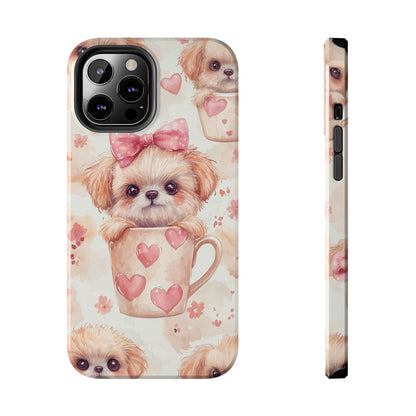 Adorable Puppy in Teacup iPhone Case – Tough, Dual - Layer Protection with Cute Pink Bow Design - BOGO Cases