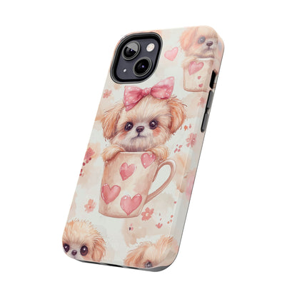 Adorable Puppy in Teacup iPhone Case – Tough, Dual - Layer Protection with Cute Pink Bow Design - BOGO Cases