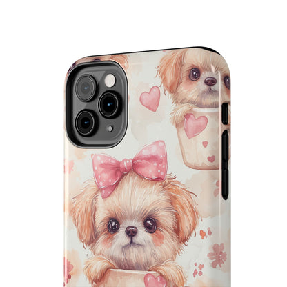 Adorable Puppy in Teacup iPhone Case – Tough, Dual - Layer Protection with Cute Pink Bow Design - BOGO Cases