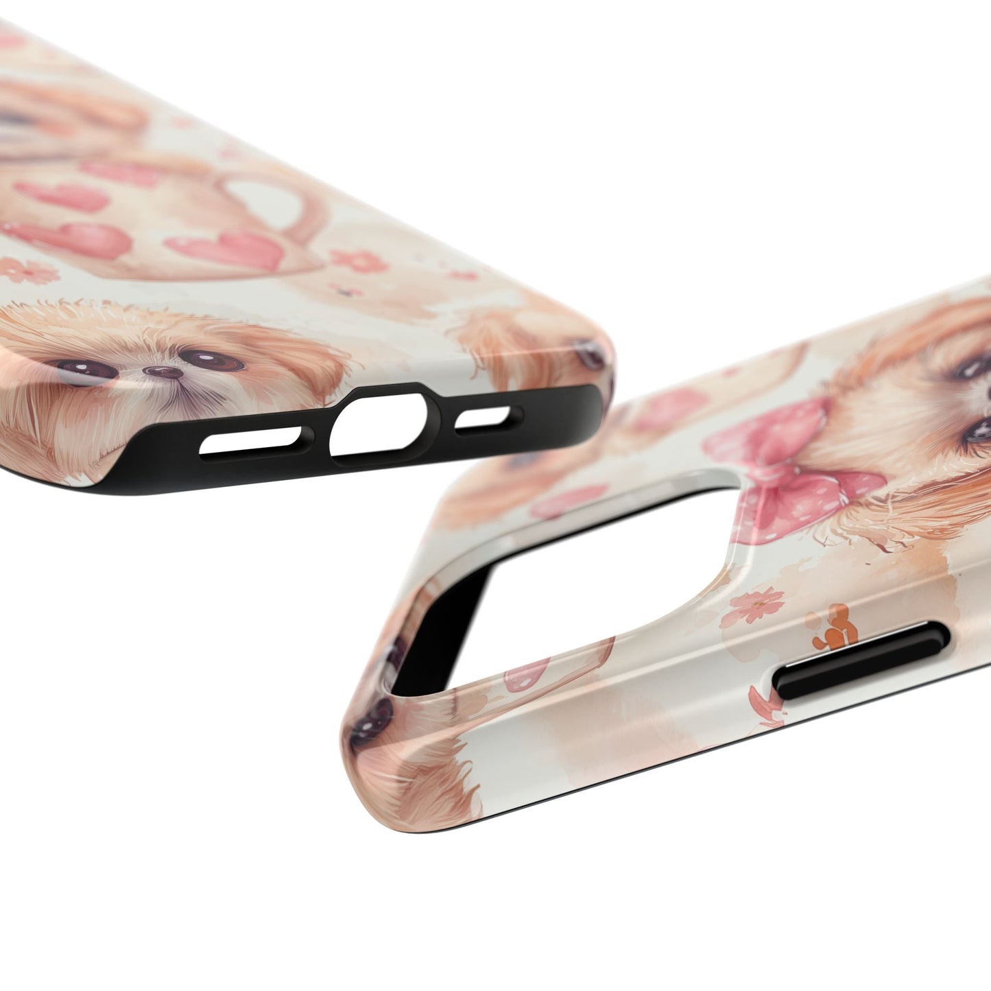 Adorable Puppy in Teacup iPhone Case – Tough, Dual - Layer Protection with Cute Pink Bow Design - BOGO Cases