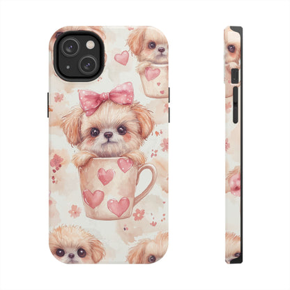 Adorable Puppy in Teacup iPhone Case – Tough, Dual - Layer Protection with Cute Pink Bow Design - BOGO Cases