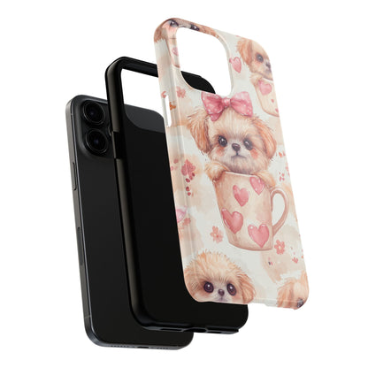 Adorable Puppy in Teacup iPhone Case – Tough, Dual - Layer Protection with Cute Pink Bow Design - BOGO Cases