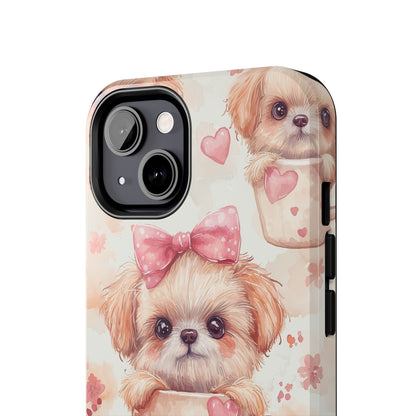 Adorable Puppy in Teacup iPhone Case – Tough, Dual - Layer Protection with Cute Pink Bow Design - BOGO Cases