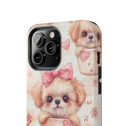 Adorable Puppy in Teacup iPhone Case – Tough, Dual - Layer Protection with Cute Pink Bow Design - BOGO Cases