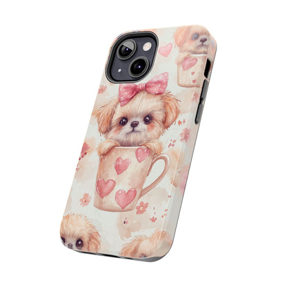 Adorable Puppy in Teacup iPhone Case – Tough, Dual - Layer Protection with Cute Pink Bow Design - BOGO Cases