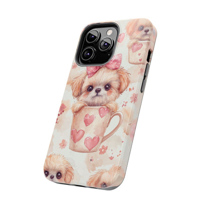 Adorable Puppy in Teacup iPhone Case – Tough, Dual - Layer Protection with Cute Pink Bow Design - BOGO Cases