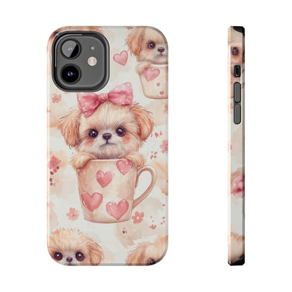 Adorable Puppy in Teacup iPhone Case – Tough, Dual - Layer Protection with Cute Pink Bow Design - BOGO Cases