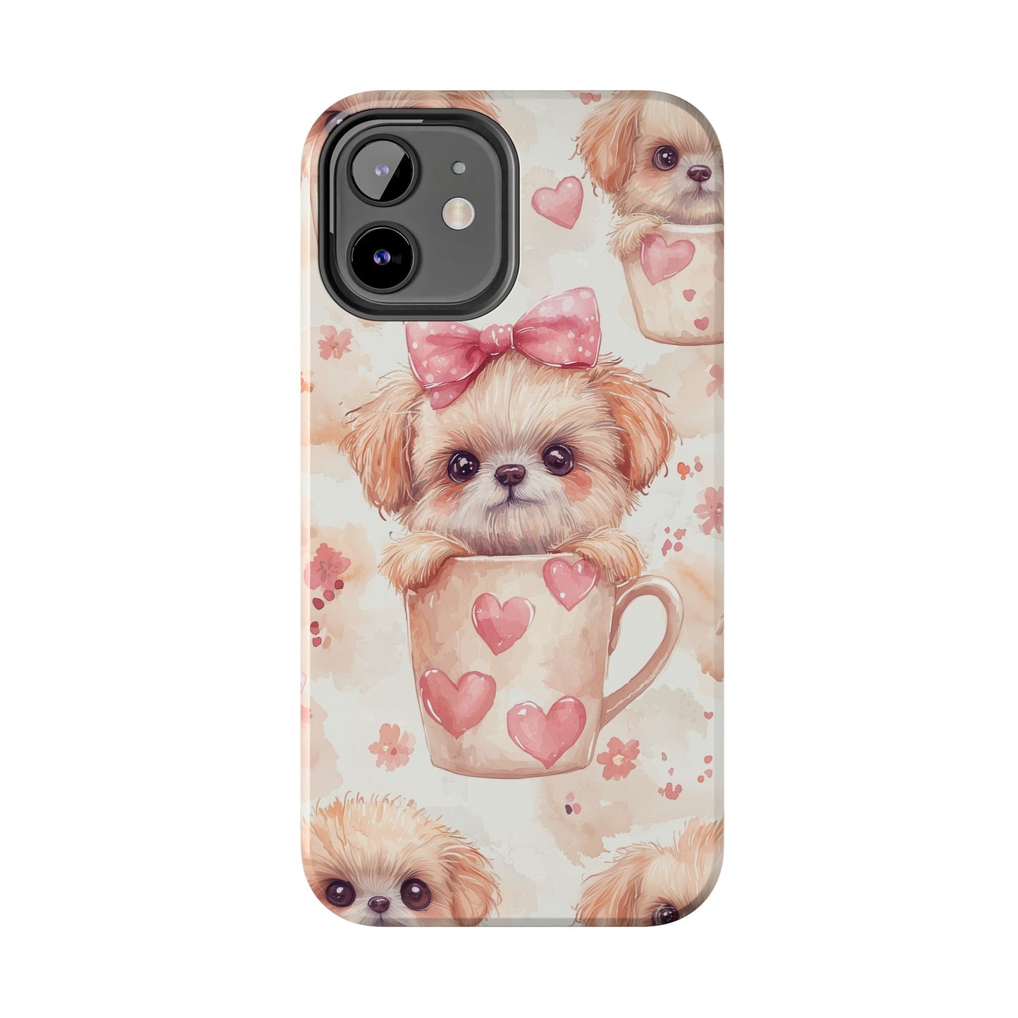 Adorable Puppy in Teacup iPhone Case – Tough, Dual - Layer Protection with Cute Pink Bow Design - BOGO Cases