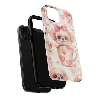 Adorable Puppy in Teacup iPhone Case – Tough, Dual - Layer Protection with Cute Pink Bow Design - BOGO Cases