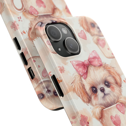 Adorable Puppy in Teacup iPhone Case – Tough, Dual - Layer Protection with Cute Pink Bow Design - BOGO Cases