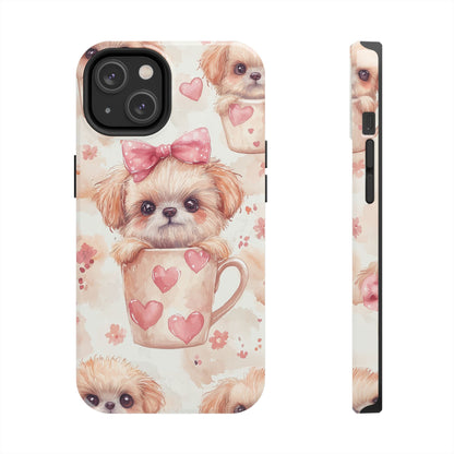 Adorable Puppy in Teacup iPhone Case – Tough, Dual - Layer Protection with Cute Pink Bow Design - BOGO Cases