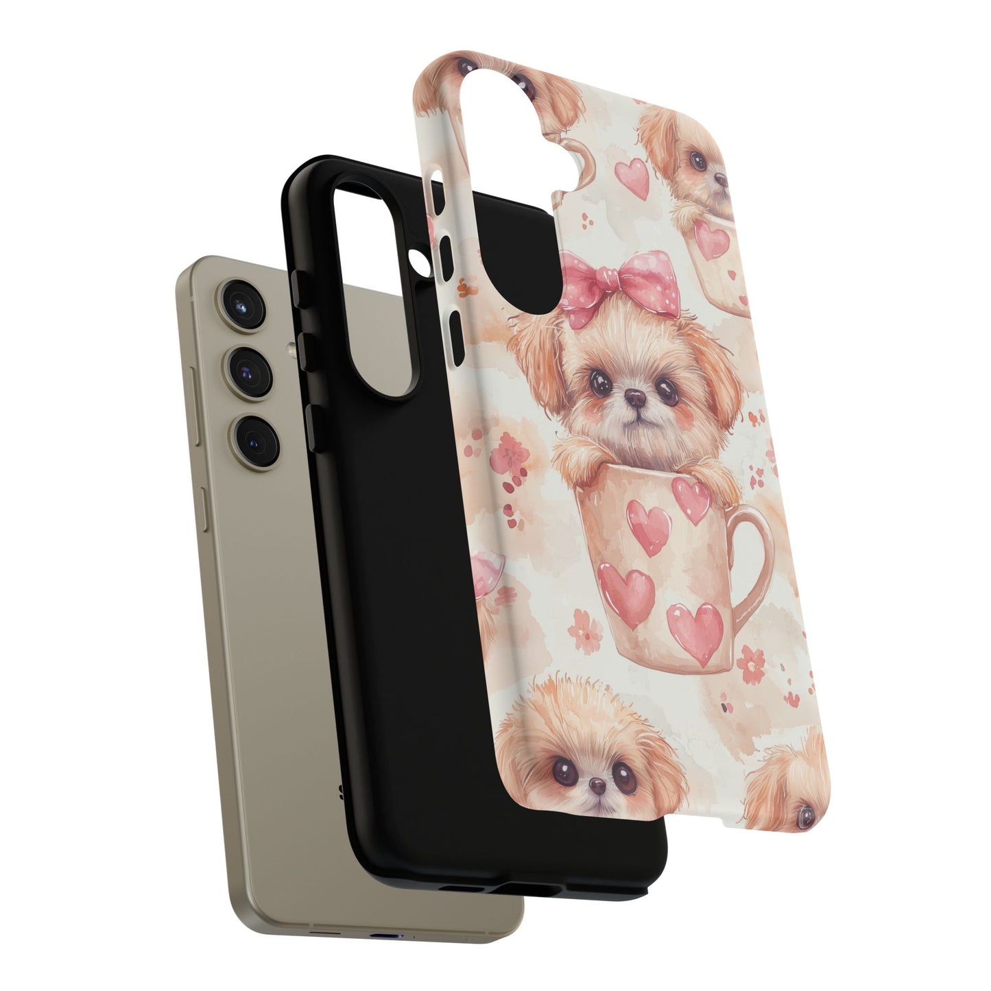 Adorable Puppy in Teacup Samsung Galaxy Case – Tough, Dual - Layer Protection with Cute Pink Bow Design - BOGO Cases