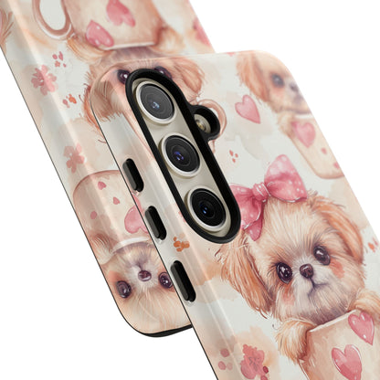 Adorable Puppy in Teacup Samsung Galaxy Case – Tough, Dual - Layer Protection with Cute Pink Bow Design - BOGO Cases