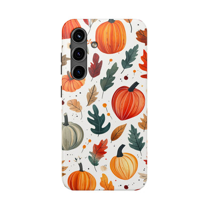 Autumn Harvest Samsung Galaxy Case - Pumpkin and Fall Leaf Design - BOGO Cases