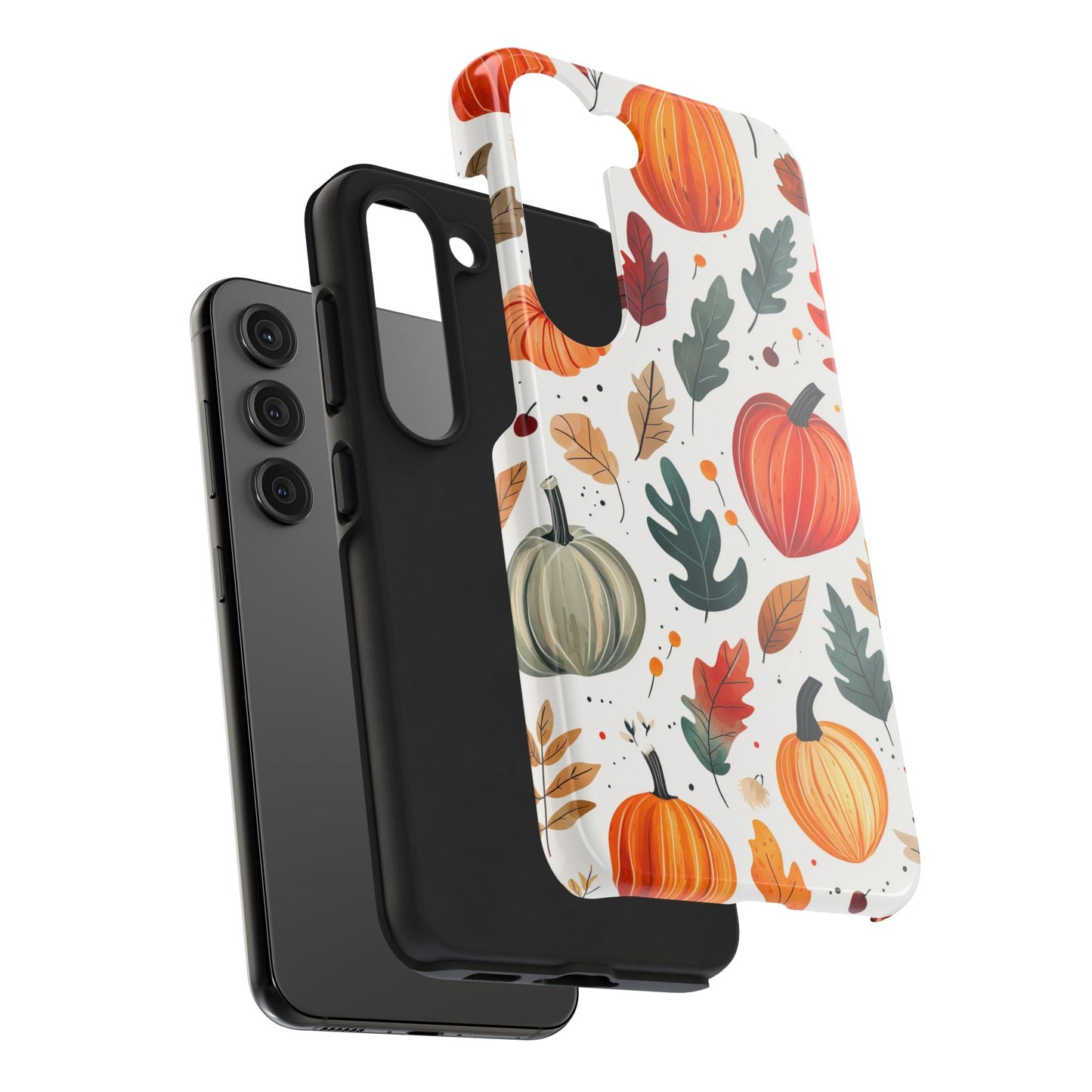 Autumn Harvest Samsung Galaxy Case - Pumpkin and Fall Leaf Design - BOGO Cases