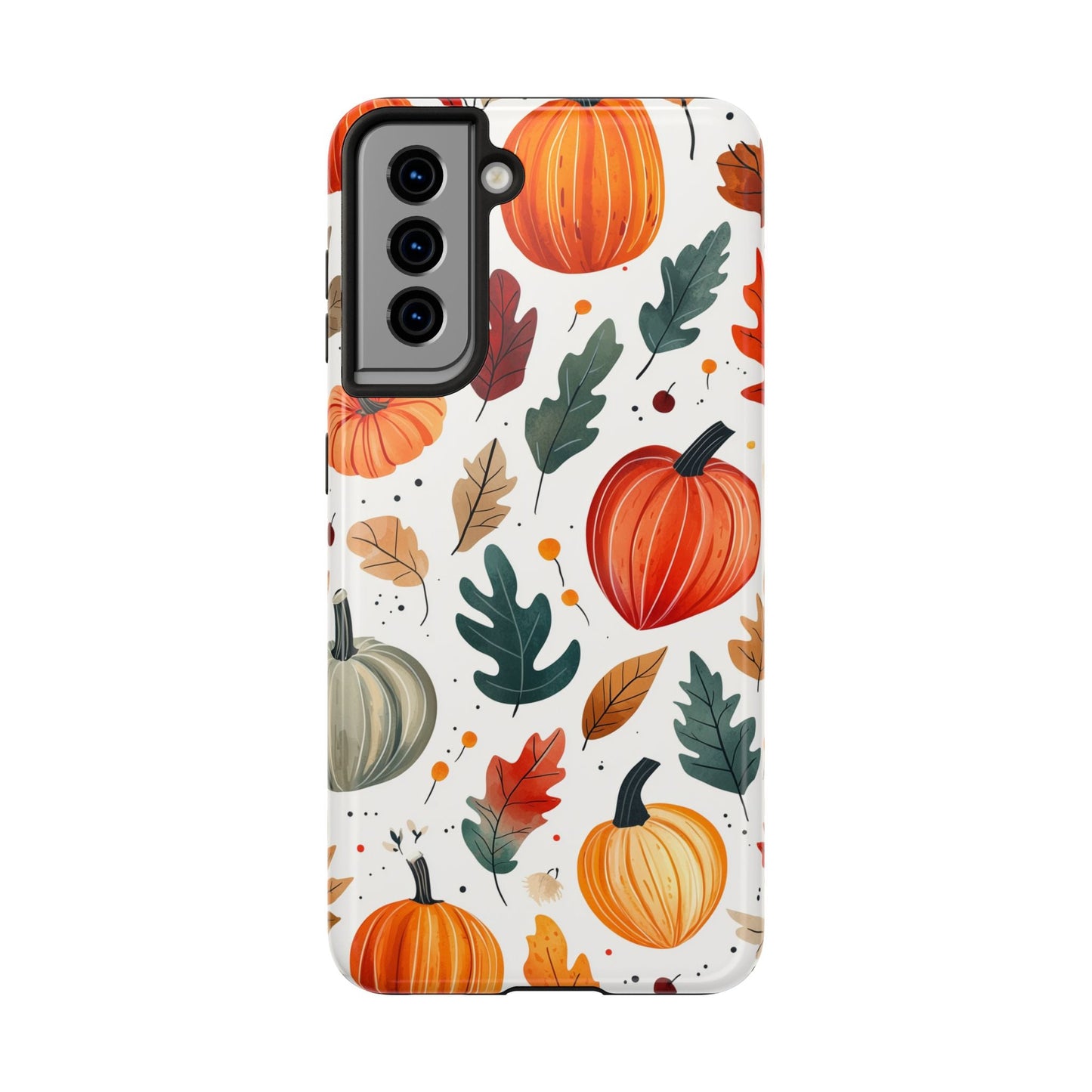 Autumn Harvest Samsung Galaxy Case - Pumpkin and Fall Leaf Design - BOGO Cases