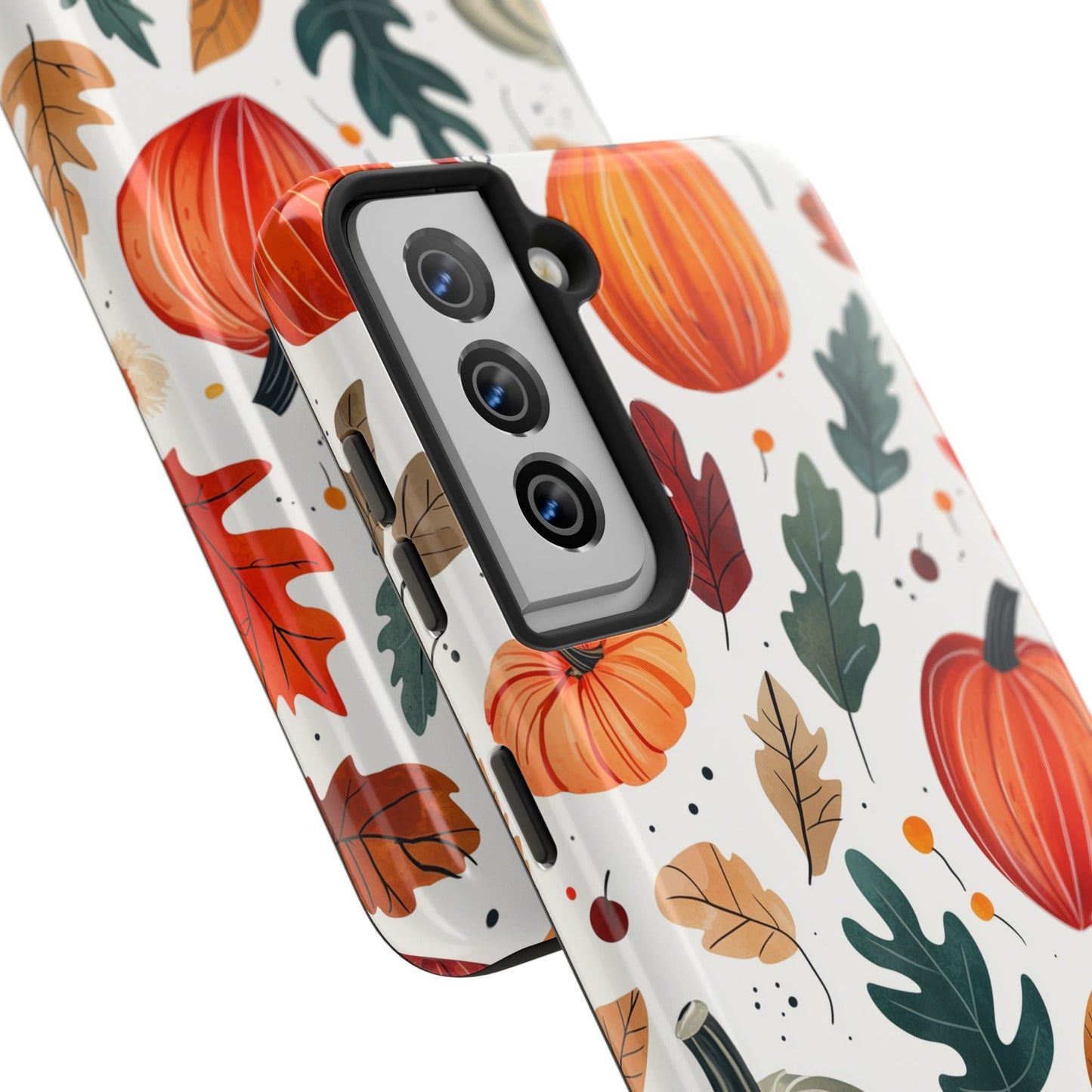 Autumn Harvest Samsung Galaxy Case - Pumpkin and Fall Leaf Design - BOGO Cases