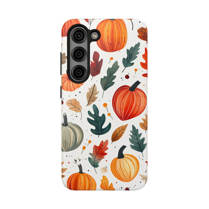 Autumn Harvest Samsung Galaxy Case - Pumpkin and Fall Leaf Design - BOGO Cases