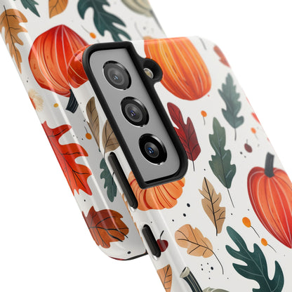 Autumn Harvest Samsung Galaxy Case - Pumpkin and Fall Leaf Design - BOGO Cases