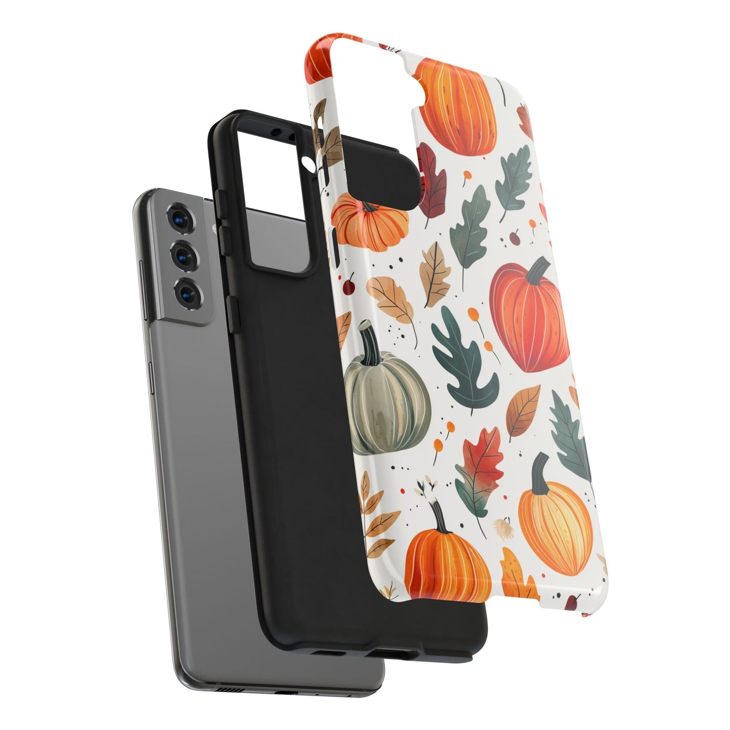 Autumn Harvest Samsung Galaxy Case - Pumpkin and Fall Leaf Design - BOGO Cases