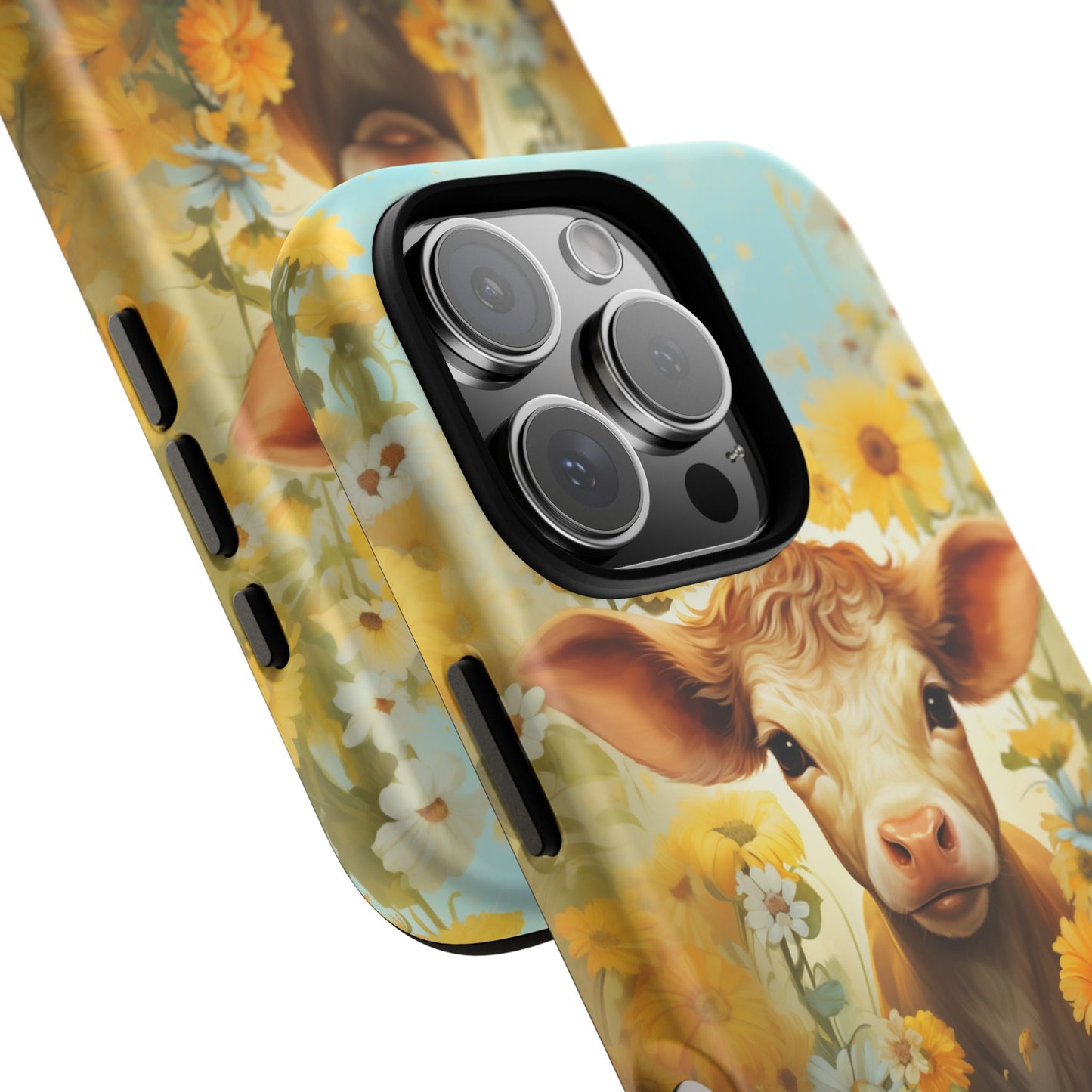 Baby Cow Western Phone Case & Sunflowers: For iPhone, Samsung Galaxy, and Google Pixel Phones. Great Gift For Any Cow Lover! - BOGO Cases