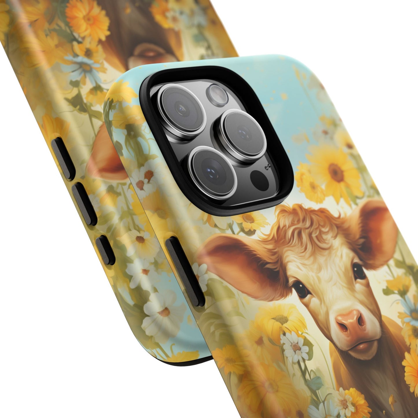 Baby Cow Western Phone Case & Sunflowers: For iPhone, Samsung Galaxy, and Google Pixel Phones. Great Gift For Any Cow Lover! - BOGO Cases