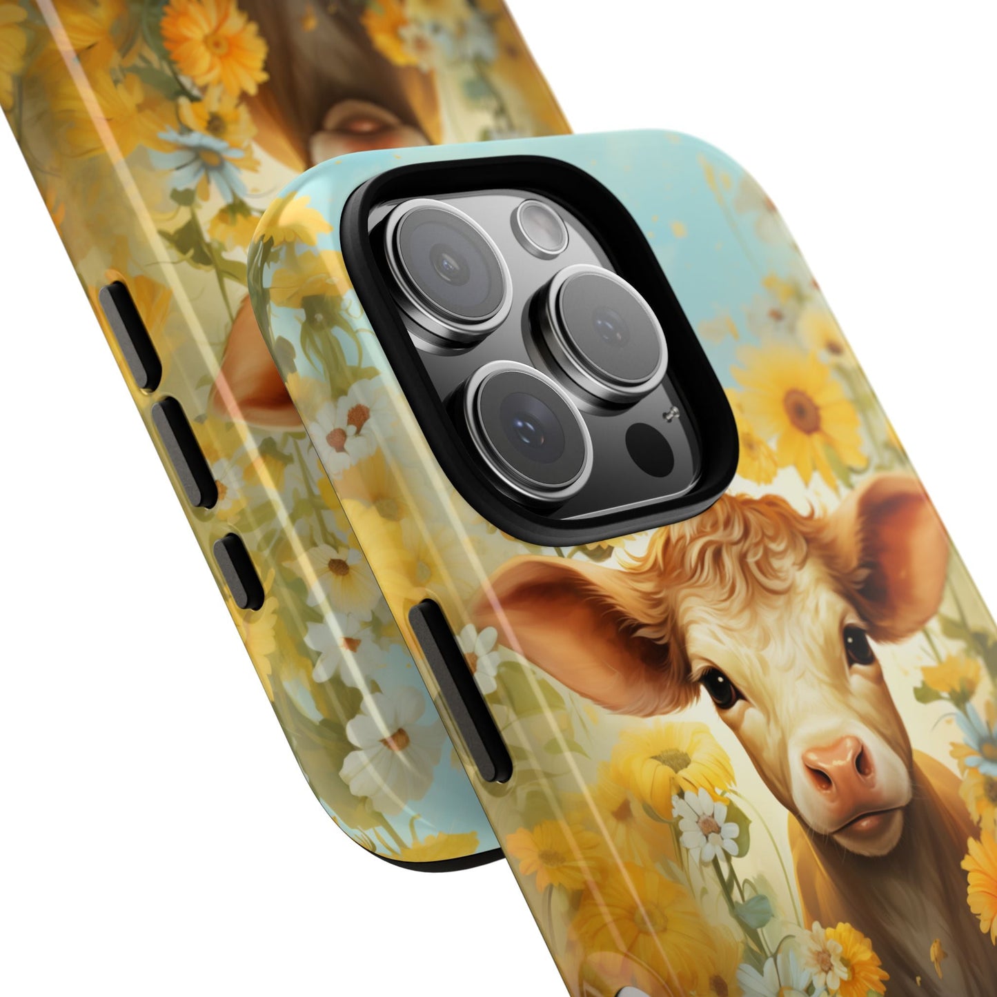 Baby Cow Western Phone Case & Sunflowers: For iPhone, Samsung Galaxy, and Google Pixel Phones. Great Gift For Any Cow Lover! - BOGO Cases