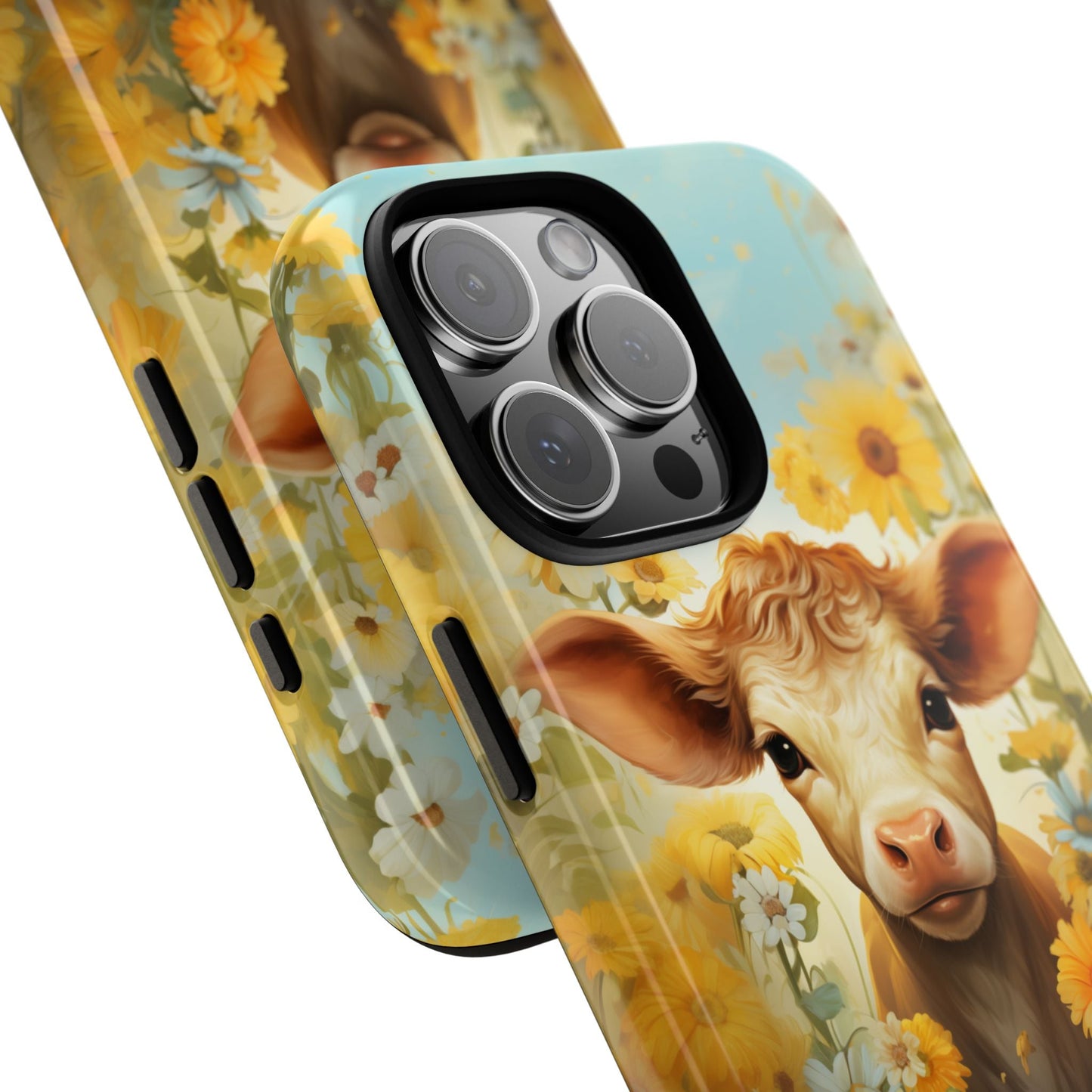 Baby Cow Western Phone Case & Sunflowers: For iPhone, Samsung Galaxy, and Google Pixel Phones. Great Gift For Any Cow Lover! - BOGO Cases