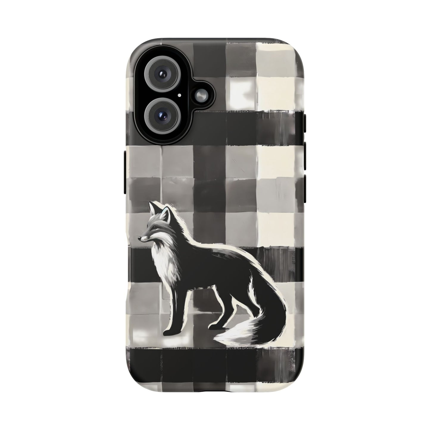 Black White Fox Phone Case - Monochrome Mystique - Artistic Fox Plaid Phone Case - Animal Lovers Dream - Nature Lovers Gift - Foxes - BOGO Cases