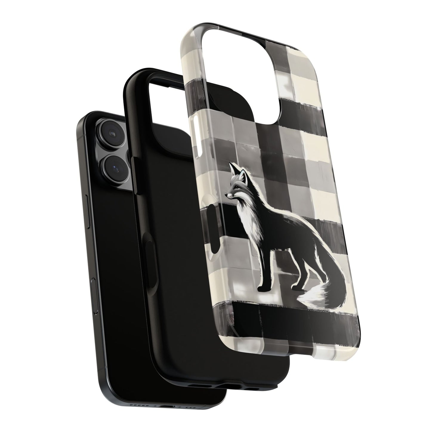 Black White Fox Phone Case - Monochrome Mystique - Artistic Fox Plaid Phone Case - Animal Lovers Dream - Nature Lovers Gift - Foxes - BOGO Cases